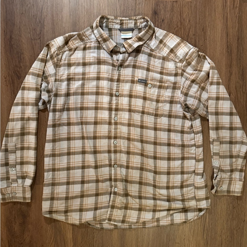 Columbia Brown and Cream Casual Plaid Shirt